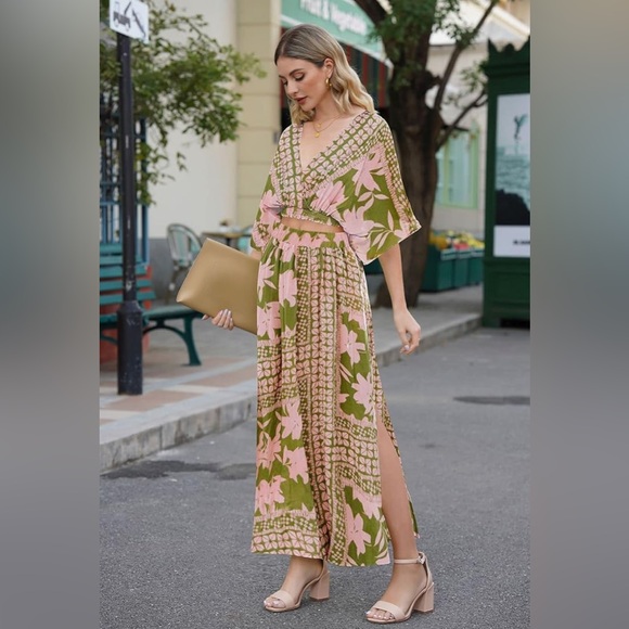 134. LARGE Women's Summer Maxi Dress Party Vacation High Slit Loose Long Beach - Picture 10 of 10